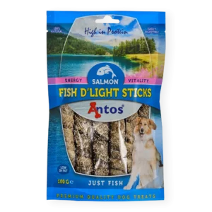 Antos Fish D’Light Sticks piel de salmón para perros 100 g