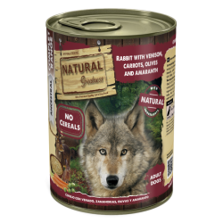 Comida húmeda natural para perros de conejo con venado, zanahorias, aceitunas y amaranto