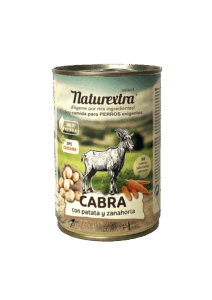Lata de comida húmeda 400 g con cabra, patata, zanahoria y avenimientos antioxidantes, sin cereales, envase sin bisfenol-A
