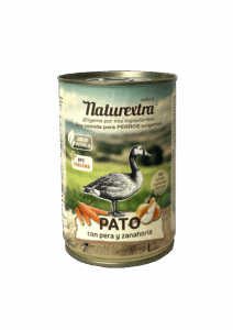Lata de comida húmeda para perros con pato, zanahoria y pera, monoproteica, sin cereales, OPC + cúrcuma, lata segura sin bisfenol-A