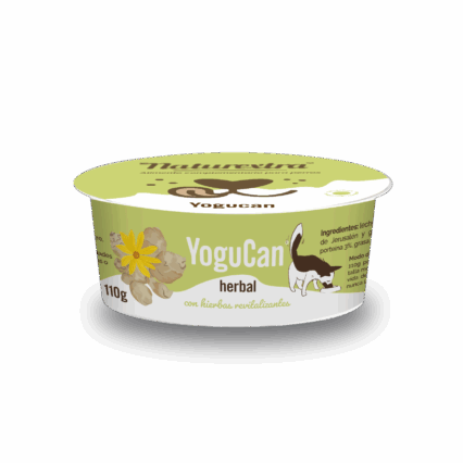 Tarrina de YoguCan Herbal con alcachofa de Jerusalén y ginseng siberiano, yogur funcional sin lactosa para perros y gatos, 110 g, prebióticos naturales