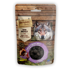 Bits semihúmedos de pavo Natural Greatness con L‑Carnitina y vitamina C, snack funcional para perros adultos