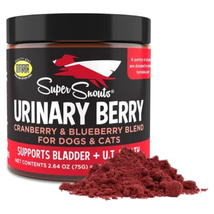 Tarro de Super Snouts Urinary Berry 75 g, mezcla de arándano rojo y azul, suplemento para salud del tracto urinario sin aditivos