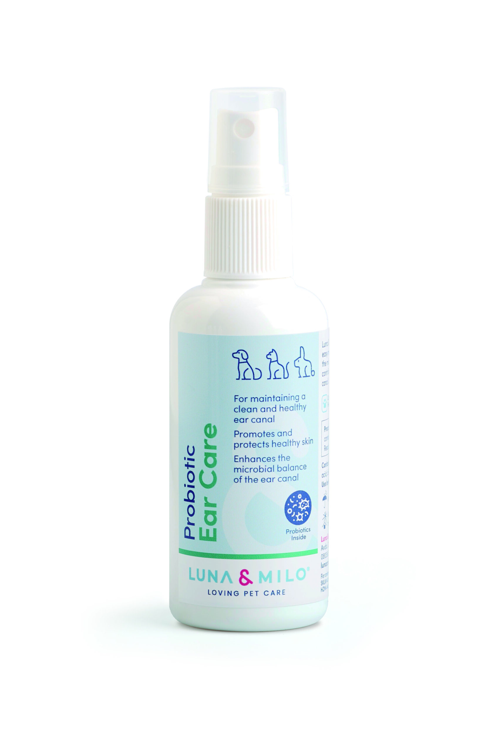 Spray probiótico Luna & Milo Probiotic Ear Care 100 ml, para limpiar y equilibrar oídos de mascotas