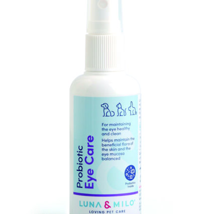 Frasco de Probiotic Eye Care 100 ml, spray ocular para cuidado natural de ojos en mascotas