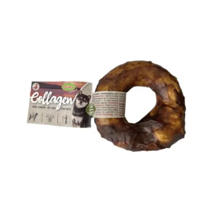 Donut de colágeno de pato de 8 cm, snack natural para perro, textura firme y dental