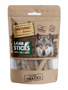 Bolsa de sticks de cordero deshidratados 70 g Natural Greatness, snack hipoalergénico
