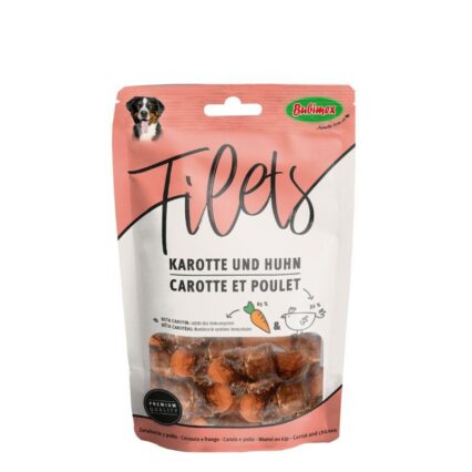 Paquete de filets de pollo con zanahoria 85 g, snack sin cereales ni aditivos, alto en proteína y sabor suave
