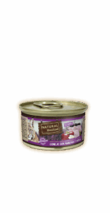 Lata de comida húmeda para gato Natural Woodland sabor conejo con manzana y mora, 85 g