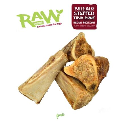 Hueso natural de tibia relleno de búfalo horneado para perros, snack masticable saludable