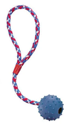 Bola de goma Nobby Pet 5 cm con cuerda y cascabel para perro